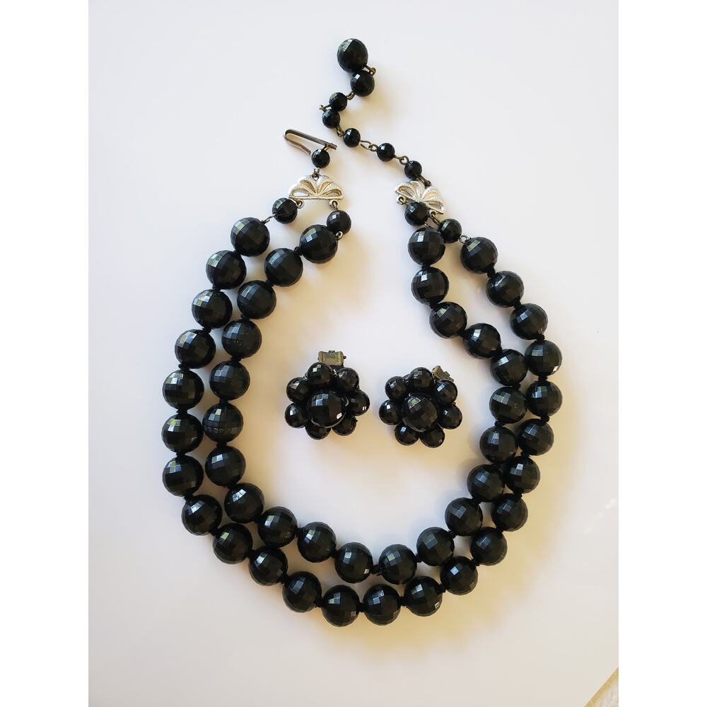 Vintage Black Choker Necklace and Clip On Earring Set